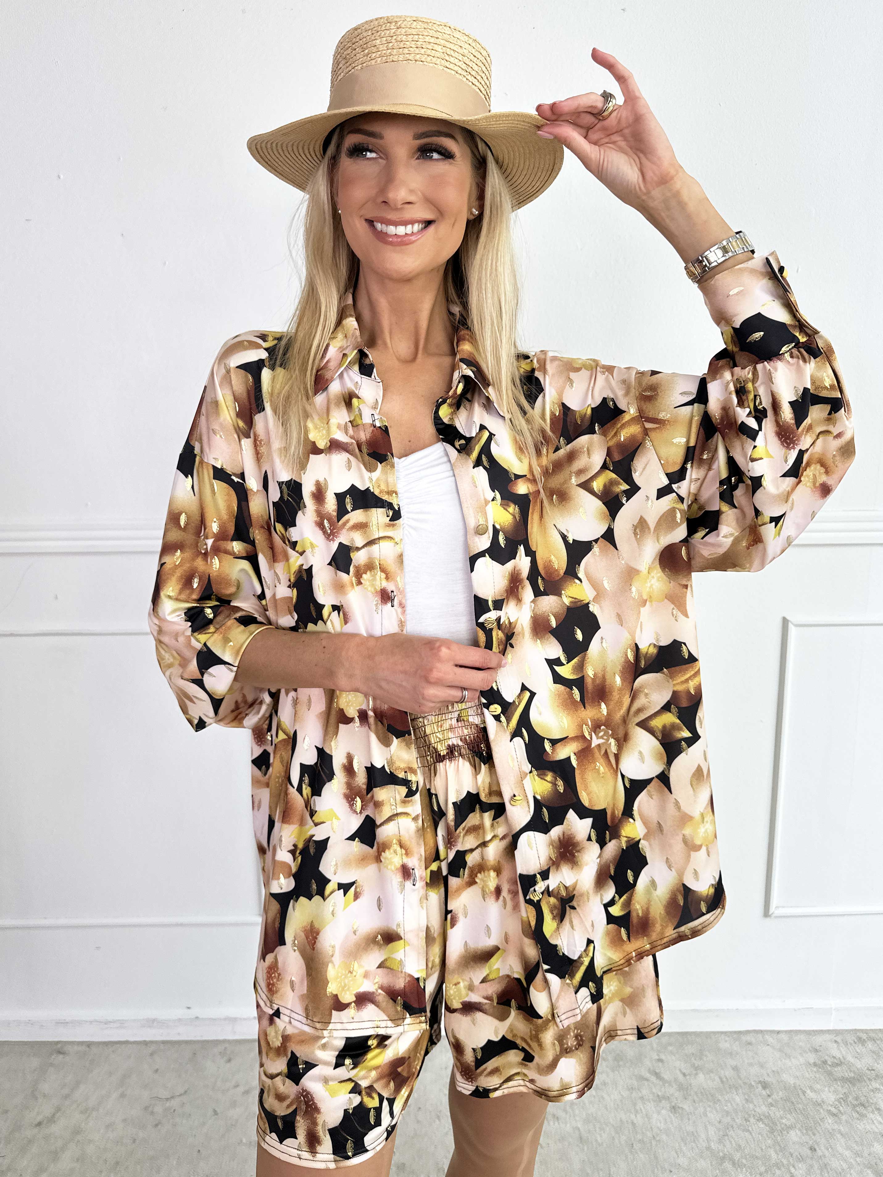 Pamy Sweet Flower - Skjorte i elastisk blomstret stof